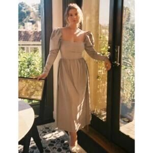 Reformation Luce Long Sleeve Stretch Khaki Midi Dress Womens 0